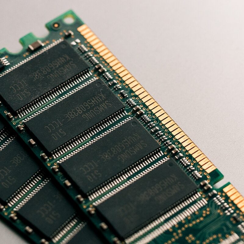 Close-up of computer RAM modules on a gray background